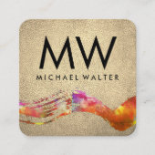 シックな金ゴールドレザーでブラシされたモノグラムの水色 スクエア名刺 (正面)