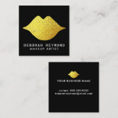 シックな金ゴールド唇の黒い美しいメイクアップ スクエア名刺 (正面/裏面)