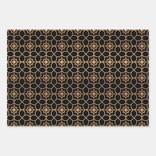 シックな金ゴールド幾何学的アラビアイスラム ラッピングペーパーシート (正面)