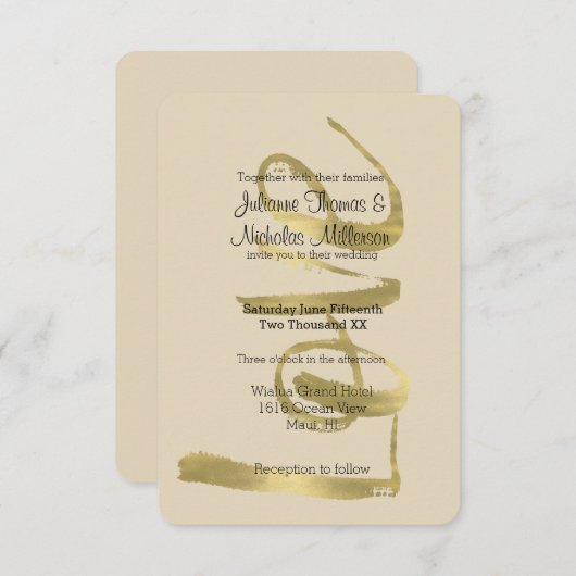 シックな金ゴールド愛は患者結婚の 招待状 (正面/裏面)