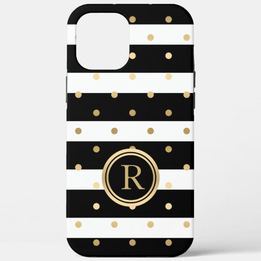 シックな金ゴールド水玉模様と白黒ストライプ付き Case-Mate iPhoneケース (裏面)