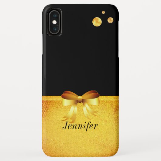 シックな金ゴールド水玉模様、黒のゴールデンリボン Case-Mate iPhoneケース (裏面)