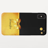 シックな金ゴールド水玉模様、黒のゴールデンリボン Case-Mate iPhoneケース (裏面(横))