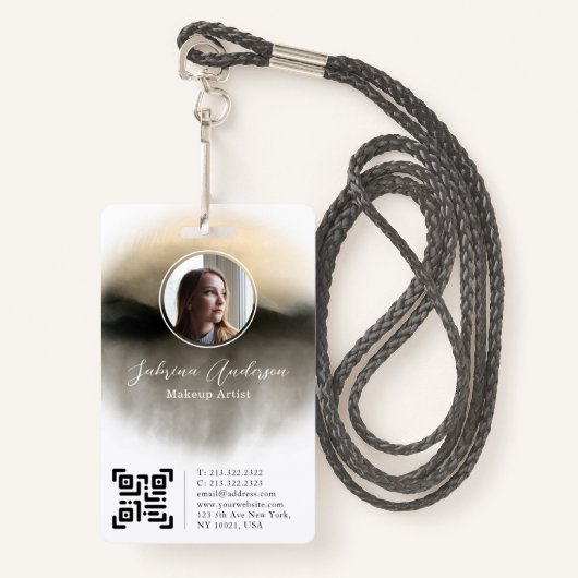 シックな金ゴールド水色抽象芸術スクリプトフォトロゴ バッジ (正面ランヤード)