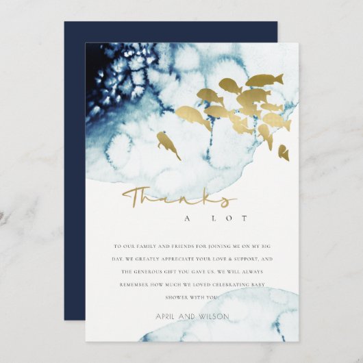 シックな金ゴールド海軍の水中魚の赤ちゃんシャワー サンキューカード (正面/裏面)