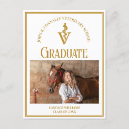 シックな金ゴールド獣医学校の写真卒業 案内ポストカード