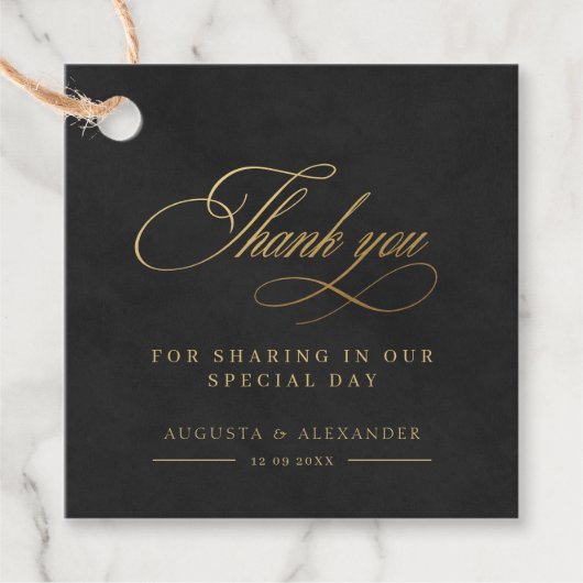 シックな金ゴールド結婚イミテーションのメッセージカード フェイバータグ (正面)