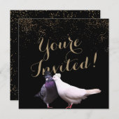 シックな金ゴールド結婚紙吹雪ズ結婚バード 招待状 (正面/裏面)