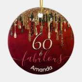 シックな金ゴールド赤い黒いグリッターは任意の年齢の誕生日を乾燥 セラミックオーナメント (正面)