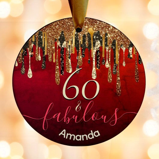 シックな金ゴールド赤い黒いグリッターは任意の年齢の誕生日を乾燥 セラミックオーナメント