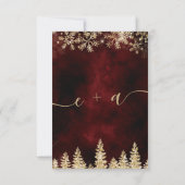 シックな金ゴールド雪の松の赤クリスマスウィンターsvp 出欠カード (裏面)