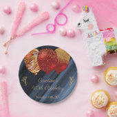 シックな金ゴールド&グリッターレッドバルーン誕生日 ペーパープレート (パーティー)