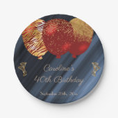 シックな金ゴールド&グリッターレッドバルーン誕生日 ペーパープレート (正面)