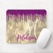 シックな金ゴールド、ホットピンクパープルグリッタードリップモノグラム マウスパッド (マウス)