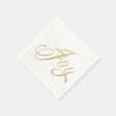 シックな金ゴールド&ホワイトスパークルスジョイクリスマスホリデー スタンダードカクテルナプキン (角)