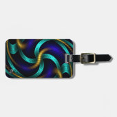 シックな金ゴールド、青およびティール（緑がかった色）の抽象的なフラクタルの芸術 ラゲッジタグ (正面横)