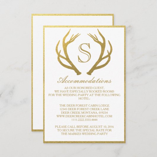 シックな金ゴールド%PIPE%の枝角の結婚式の調節カード エンクロージャーカード (正面/裏面)