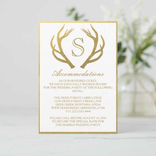 シックな金ゴールド%PIPE%の枝角の結婚式の調節カード エンクロージャーカード (スタンド正面)