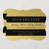 シックな金ゴールド%PIPE%の黒のストライプは日付を救います セーブザデート (正面/裏面)