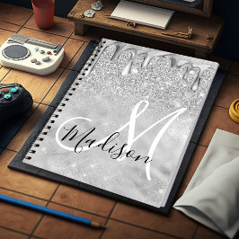 シックな銀グラデーショングリッタードリップモノグラム ノートブック