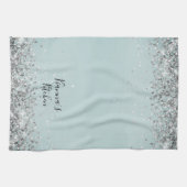 シックな銀色のキラキラパーソナライズされたのキッチンタオル キッチンタオル (横)