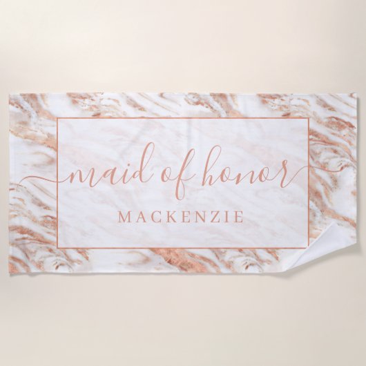 シックな銅大理石バラ金ゴールドメイド・オブ・オーナー(花嫁付き添い人) ビーチタオル (正面)