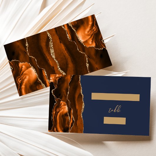 シックな錆び金ゴールドアガテネイビー結婚ブルズエスコート プレイスカード