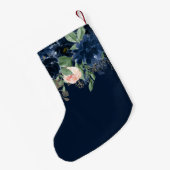 シックな開花 |ダークネイビーブルーと赤面ピンクフローラ スモールクリスマスストッキング (裏面 (吊り時))