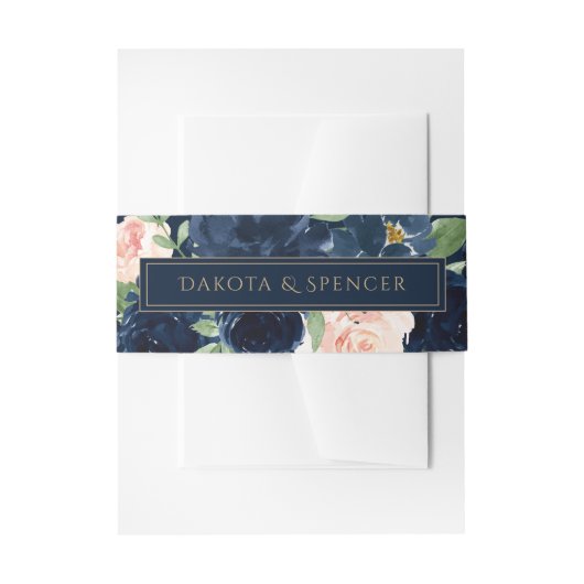 シックな開花 |ダークネイビーブルーと赤面ブーケ 招待状ベリーバンド (正面例)