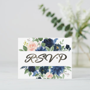 シックな開花 ネイビーと赤面ガーランドEntree RSVP ポストカード
