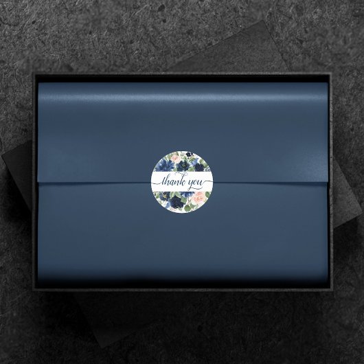 シックな開花 |ネイビーブルーと赤面ありがとう ラウンドシール