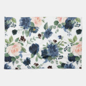 シックな開花 |ネイビーブルーと赤面バラきらめく キッチンタオル (横)