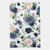 シックな開花 |ネイビーブルーと赤面バラきらめく キッチンタオル (縦)