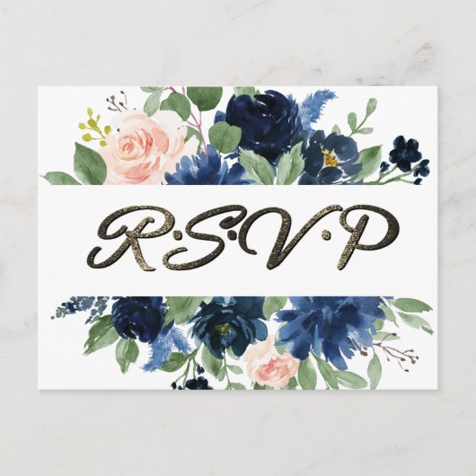 シックな開花 |ネイビーブルーと赤面ピンクの反応 ポストカード (正面)