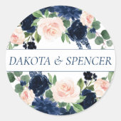 シックな開花 |ネイビーブルーと赤面ピンクカスタム ラウンドシール (正面)