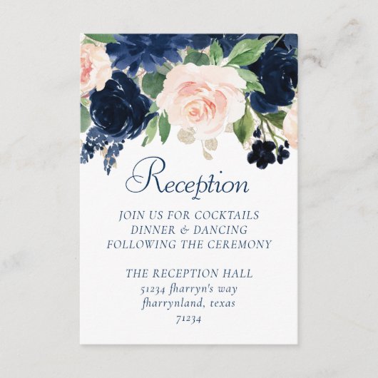 シックな開花 |ネイビーブルーと赤面ピンク披露宴 エンクロージャーカード (正面)