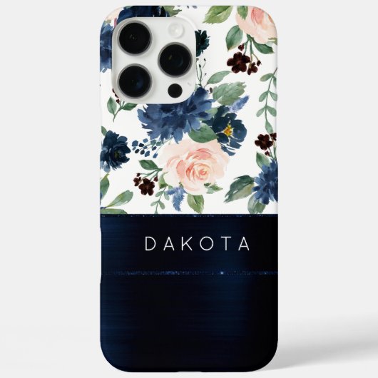 シックな開花 |ネイビーブルーと赤面フローラモノグラム Case-Mate iPhoneケース (裏面)