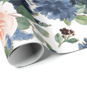 シックな開花 |ネイビーブルーと赤面フローラルパターン ラッピングペーパー (ロールコーナー)