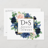 シックな開花 |ロマンチックなネイビーブルーと赤面結婚ズ 案内ポストカード (正面/裏面)