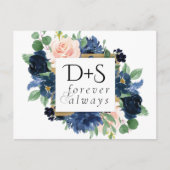 シックな開花 |ロマンチックなネイビーブルーと赤面結婚ズ 案内ポストカード (正面)