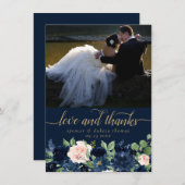 シックな開花 | Dark Navy赤面ピンクの写真の愛と サンキューカード (正面/裏面)