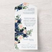 シックな開花 | Romantic Navy Blueと赤面Entree オールインワン招待状 (内側)