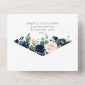 シックな開花 | Romantic Navy Blueと赤面Entree オールインワン招待状 (裏面)
