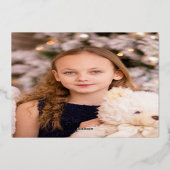 シックな雪のクリスマスツリーファミリーフォト金ゴールド 箔シーズンカード (裏面)