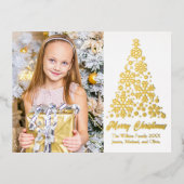 シックな雪のクリスマスツリーファミリーフォト金ゴールド 箔シーズンポストカード (正面)