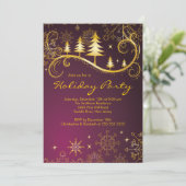 シックな雪片のクリスマスツリーの休日のパーティ 招待状 (スタンド正面)