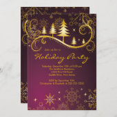 シックな雪片のクリスマスツリーの休日のパーティ 招待状 (正面/裏面)