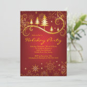 シックな雪片のクリスマスツリーの休日のパーティ 招待状 (スタンド正面)