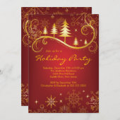 シックな雪片のクリスマスツリーの休日のパーティ 招待状 (正面/裏面)