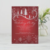 シックな雪片のクリスマスツリーの休日のパーティ 招待状 (スタンド正面)